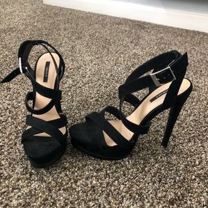 Black Suede Criss Cross Stiletto Heels
